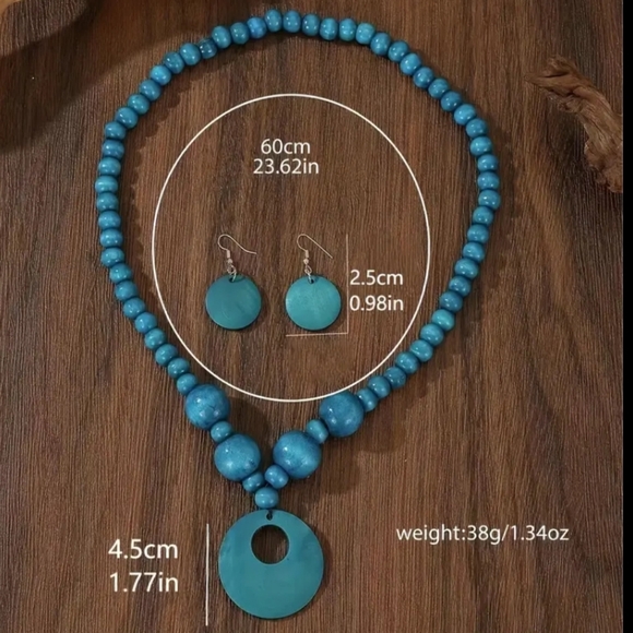 NEW! Boho-Chic Hand Crafted Wooden Necklace/Earring Set. NWOT - Picture 3 of 3